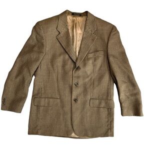 Kasper 100% wool Sport Men's Brown Houndstooth 40R Three Button plaid blazer